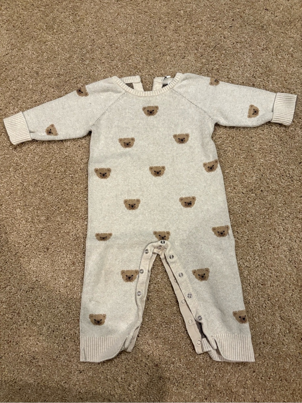 Janie and Jack Cream Knit Bear-Print One-Piece